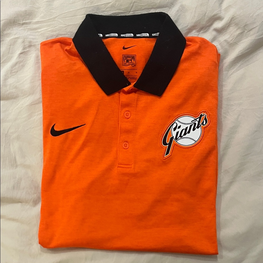 Nike Men’s Cooperstown Collection Orange Giants Polo Shirt with Black Collar